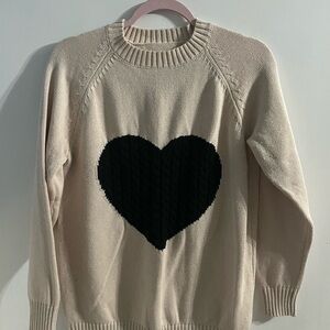 Women’s Black Heart Pattern Cream Sweater size large